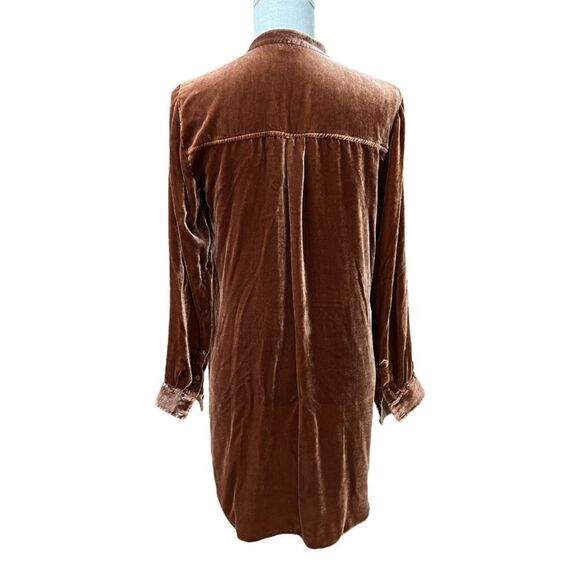 Eileen Fisher Velvet Shirt Dress Button Front Long Sleeve Band Collar Sz XS - Picture 7 of 7